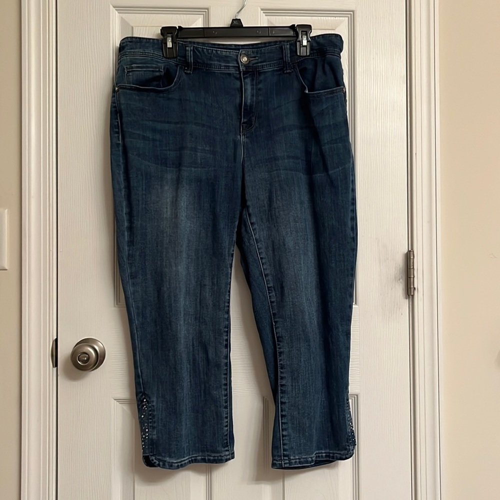 Secrets Collection David Vered Blue Capri Length Sequined Jeans Cotton-blend 12